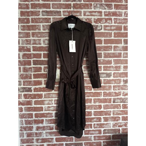NWT FRAME Victorian Button Up Midi Dress Espresso Brown Size Small - Picture 1 of 7